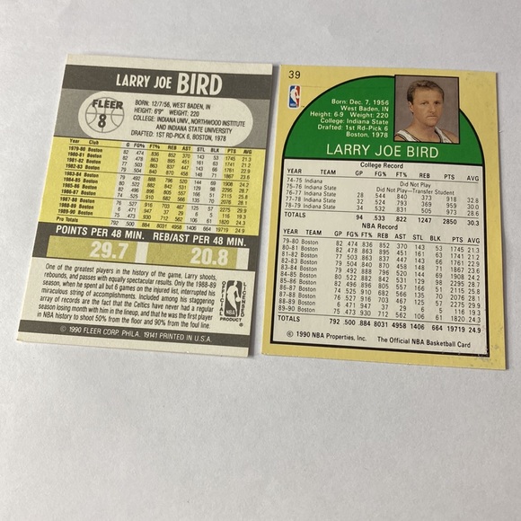 (2) Larry Bird Boston Celtics NBA Hoops and Fleer Basketball Cards - Picture 2 of 2